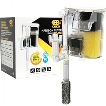PetzLifeworld Coco Nano White Transparent Hang On Filter with Sponge Inlet Protector | Flow Adjuster| with Surface Skimmer | HF-600 | 4W - 450L/Hr | Suits for 1 Feet Cube Tank