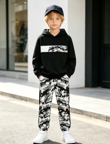 Image of Boys Clothes Boy Outfits 2-Piece Long Sleeve Hoodie and Camouflage Pants Boys Fall Winter Clothes for 6-16 Years