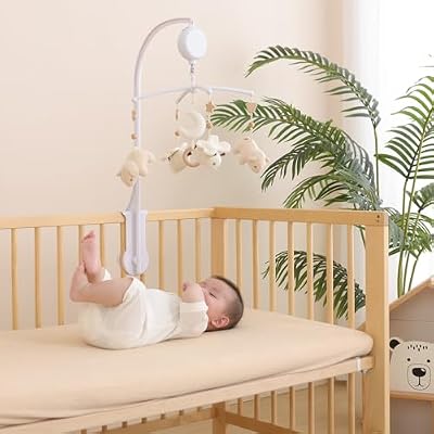 Crib Mobile 35 Lullaby Music, Cotton Baby Mobiles for Cribs & Pack N Play, Easy to Install, Stuffed Animals Hanging Toys Newborn Boys & Girls, Bear