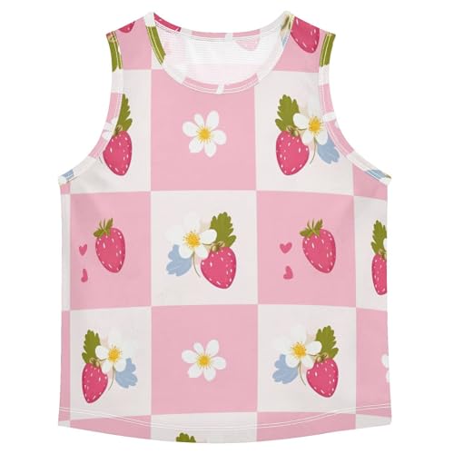 Bolaz Boys Athletic Quick Dry Tank Top Sleeveless Workout T Shirts Age 11-15,Flower Plaid Strawberry Pattern