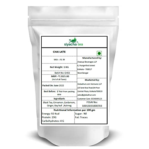Image of Siyacha Tea Chai Latte, 1 KG, Assam Tea with Cinnamon, Cardamom, Ginger, Bay Leaf, Nutmeg, Natural Indian Spice Loose Leaf Blend, Fresh Herbal Healthy Beverage, Makes 500 Cups (approx)