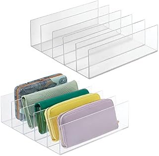 mDesign Set of 2 Clutch Bag Organiser  Practical Handbag Storage with 5 Slots for Clutches, Wallets, Card Pouches etc.  Plastic Tray for Wallets  Clear