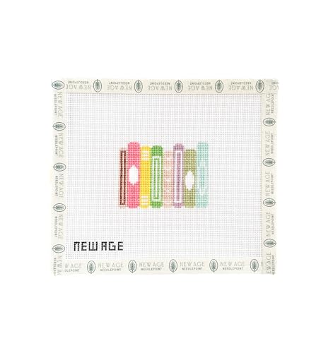 Hand-Painted Small Book Stack Needlepoint Canvas Drsign - 18 mesh - New Age Needlepoint (Just Canvas)