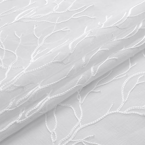 VISIONTEX Sheer Curtains 108 inch Length 2 Panels Set Decorative White Coral Embroidery Rod Pocket Embroidered Semi Sheer Window Drapes for Living Room and Bedroom 54 x 108 Inches by VISIONTEX - Image 5