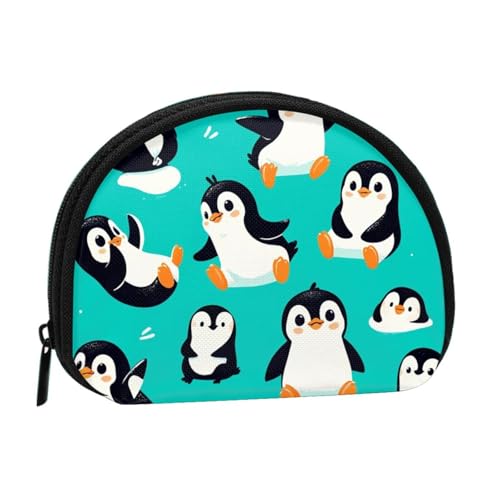 Portable Coin Purse Cute-Cartoon-Penguins Mini Zippered Money Pouch Card Holder