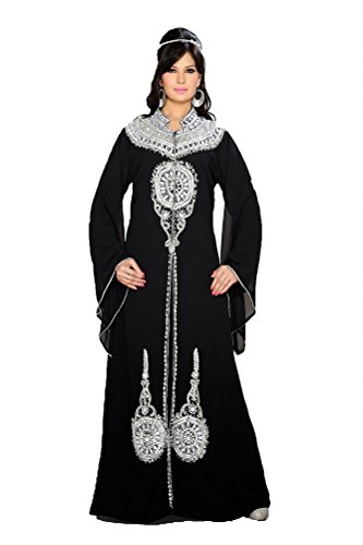 Caftan femme noir brodé main Kkpf17253 pour rayonner lors de vos soirées et fêtes