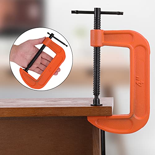 2 Pack 4 Inch C-Clamp Set, Heavy Duty G Clamps with 4-Inch Jaw Opening Sliding T-Bar Handle, Industrial Strength 4" C Clamps for Woodworking, Welding, Building