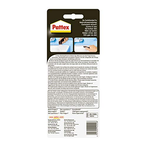 Pattex Fugenhai, handlicher Fugenkratzer zum Entfernen von alten Silikonfugen im Sanitärbereich, vielseitiges Fugenmesser, 1er Pack mit Ersatzklinge – Bild 3