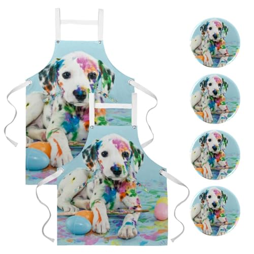 Lot de 2 tabliers de cuisine motif chien coloré pour restauration et bistrot