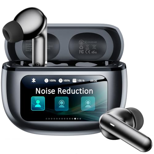 Image of Wireless Earbuds with Smart Touchscreen Case, Bluetooth 6.0 Ear Buds with AI Noise Cancelling Calls, 40H Playtime Stereo Headphones, IPX7 Waterproof Earbuds for Workout, Travel, iPhone, Android, Grey