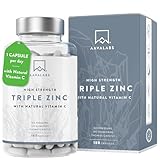 Triple Zinc 25mg - 3 Forms of Zinc with Natural Vitamin C - Zinc Picolinate, Zinc Bisglycinate and Zinc Monomethionine - 180 High Strength Zinc Tablets - 6 Months Supply - Zinc Supplements
