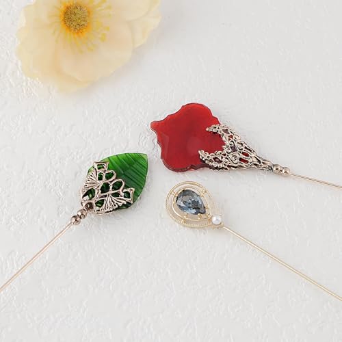 Image of Alilang 3Pcs Vintage Style Classic Long Handle Hat and Lapel Pins with Flexible Bendable Design on Hats, Scarves, and Suits