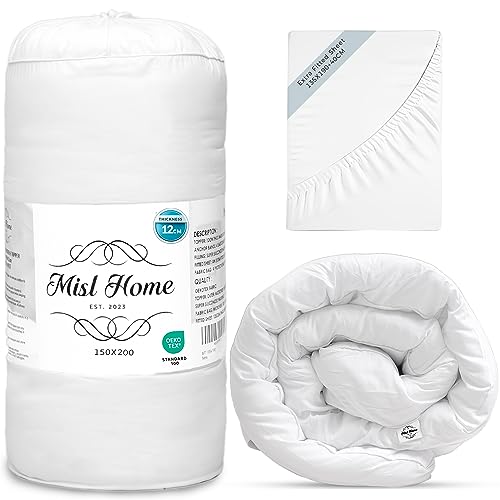 MISL HOME Mattress Topper Kingsize Bed 12cm Extra Deep & Extra Thick - 800gsm 150x200 - FREE Cotton Fitted Sheet, Microfiber Hypoallergenic Mattress Topper - Elastic Straps to fit up to 40cm Mattress