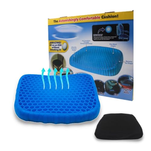 Premier Mark Cojín de Gel Confortable para Silla de Oficina, Asiento de automóvil, Silla de Ruedas. Alivia la Fatiga en la Cadera y Espalda .Incluye Funda Antideslizante (L)