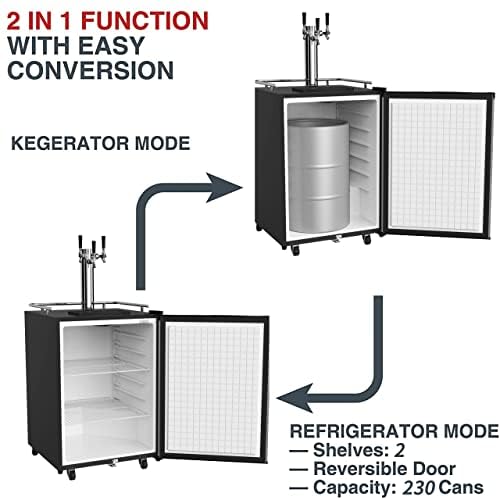 HCK Kegerator, 24 Inch Outdoor Undercounter Refrigerator, 2 In 1 Full Size Beer Kegerator With 3 Taps Draft Beer Dispenser, Freestanding, Stainless Steel Door, Ideal For Patio And Outdoor Kitchen on Fridge.com - View 3