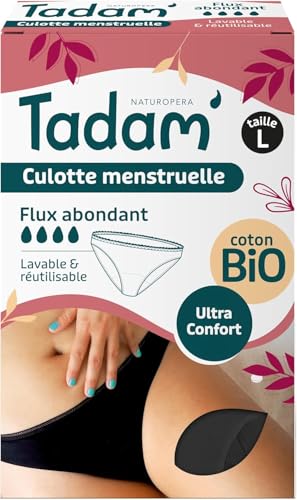 Tadam Regelhöschen aus Bio-Baumwolle – starker Durchfluss – sicherer & bequemer Schutz – Menstruationshose, waschbar und wiederverwendbar, 12 Stunden Schutz, Größe L