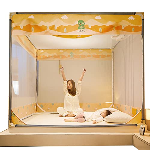 WHYUNM26 Summer Square Netting for Sleeping Household Summer Mongolian Bag Installation-Free Thickened,Yellow,1.5m/5ft