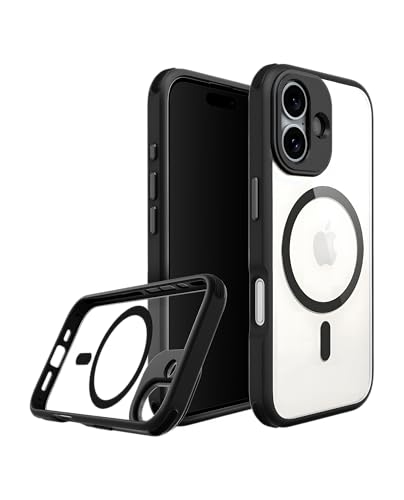 Image of DailyObjects Polycarbonate Case for iPhone 16 Compatible with Mag-Safe Wireless Charging | Black Hybrid Magnetic Armour Slim Shockproof Back Cover