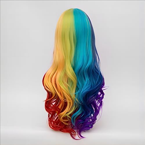 Alacos Rainbow Colorful Costume Wig,72Cm Long Braid Curly Gothic Anime Cosplay Christmas Costume Wigs For Women Kids +Free Wig Cap (Red/Yellow/Blue/Purple) #TOP5