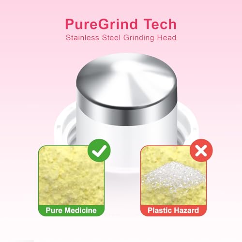 Image of Fullicon Stainless Steel Grinder, Pill Crusher Fine Powder, Pink White