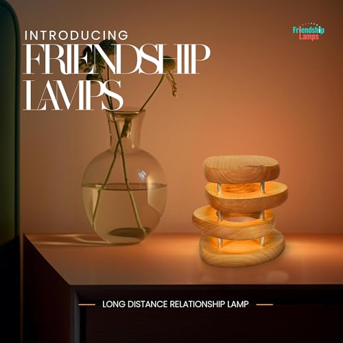 Friendship Lamp® by Filimin Mid-Century Knotty Alder Wood Design - Wi-Fi Touch Lamp LED Light for Long-Distance, Connection, Relationship, Gift, 200+ Colors, App Setup - Kona Gold Set of 2
