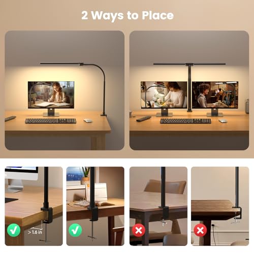 Image of SIBRILLE Upgraded Desk Lamp for Home Office - Dimmable Computer Desk Light with Remote, Modern Architect Task Lamp with Color Changing, Flexible Desktop Lamp with Gooseneck for Monitor, Double Head