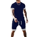 Mens Short Sets 2 Piece Outfits Fashion Short Sleeve Summer Tracksuits Casual Set with Pockets