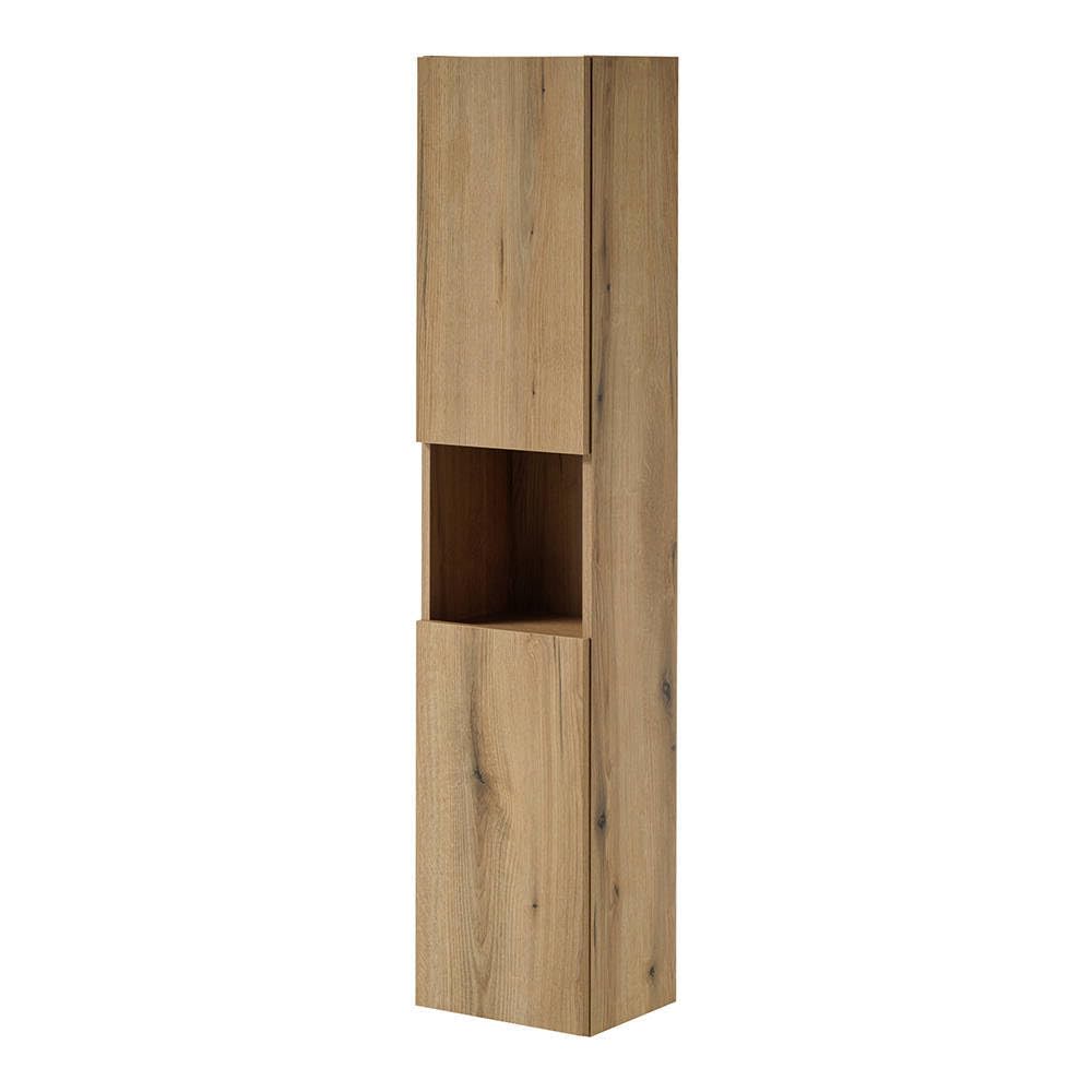 [en.casa] Mobile a Colonna Pensile da Bagno NEWPORT Armadio da Parete con 2 Ante Reversibili 2 Ripiani e Scomparto Aperto 140x30x25 cm - Effetto Rovere Coast Evoke