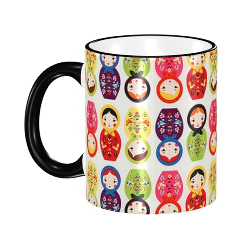 ロシアのマトリョーシカ マグカップ コーヒーカップ Black 陶器 朝食カップ ティーカップ 耐熱マグ 保温 耐冷 おしゃれ 大きい ミルクコップ 330ml 雑貨 家庭用 プリント贈り物