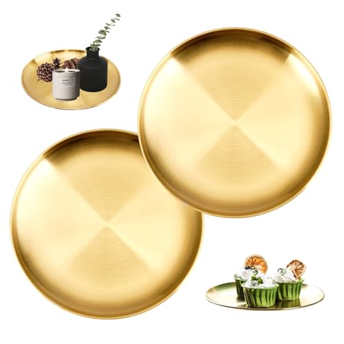 2 Stück Edelstahl Rundes Tablett Gold, 20 cm Dekoteller Gold Platter,...