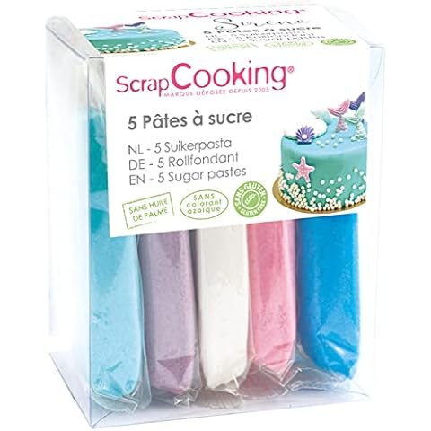 ScrapCooking - 5er-Set Fondant Meerjungfrau - Hellblau, Parma, Weiß, Rosa, Türkis Blau - 5 x 80 g - Zuckerpaste Für Kuchen Torten Deko Geburtstag - Glutenfrei & Palmölfrei Cover