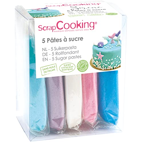ScrapCooking - Lot de 5 Pâtes à Sucre Sirène - Bleu Clair, Parme, Blanc, Rose, Bleu - 5 x 80 g - Pour Gâteaux Biscuits Décors Pâtisseries - Sans Gluten & Sans Huile de Palme - 7259