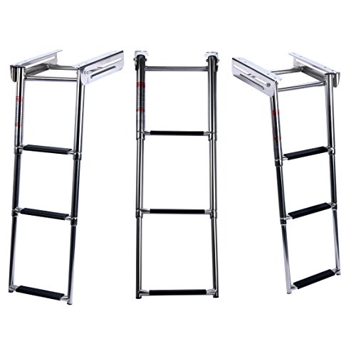 Amarine Made 3-Step Under Platform Slide Mount Boat Boarding Ladder, Telescoping, Stainless Steel