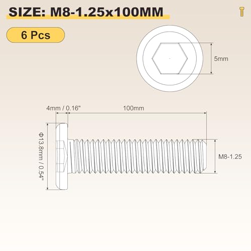 Image of METALLIXITY Flat Head Hex Socket Cap Screws Bolts(M8-1.25x100) 6Pcs, 304 Stainless Steel Hex Socket Furniture Bolts Screws - for Furniture Woodworking Project, Silver Tone