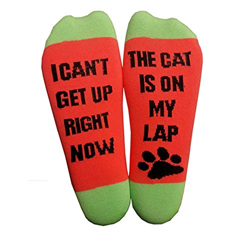 Gift Funny Socks Cat Print Socks Saying I Can't Get Up Right Now The Cat is On my Lap Socks