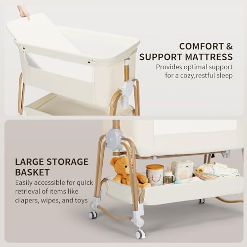 Image of 4-in-1 Baby Bassinet, Portable Bassinet Bedside Sleeper with Mosquito Net