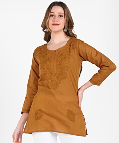 Image of Vahson Designer Hand Lucknowi Chikankari Embroidery Cotton Short Kurti for Women /Girls