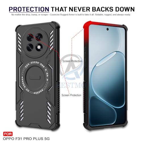 Image of AESTMO Back Case Cover for Oppo F31 Pro Plus 5G | Magnetic Case with Built-in Metal Ring | Compatible with MagSafe Accessories | Shockproof Hybrid (PC + TPU, Black)