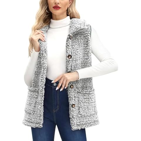 Spadehill Womens Warm Trendy Jacket Button Down With Pockets Fuzzy Sleeveless Fuzzy Fleece Vest Grey S Cover