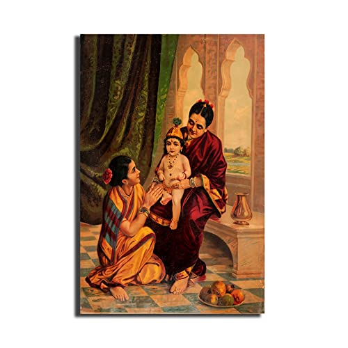 Image of SIKHASH Raja Ravi Varma Canvas Painting, Indian Art, Classic Art, Wall Art for Living Room, Unframed, Multicolor, 12x8 inches (30x20 cms, Yashoda Krishna)