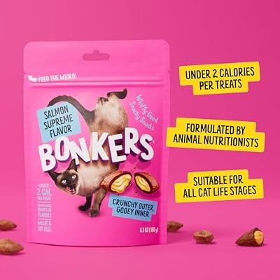Bonkers Bites Salmon Supreme Flavor Crunchy & Soft Treats for Cats, 3oz Bag (Pack of 10)