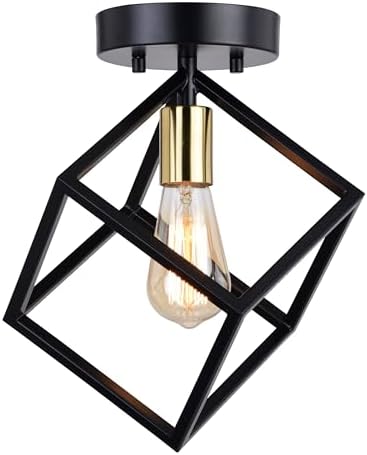 VAXCEL Deering 10.25-in W LED Compatible Matte Black and Gold Satin Brass Contemporary Flush Mount Ceiling Light Fixture