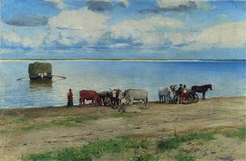 Pintura el Cruce del Dnieper lienzo decorativo arte Sergey Ivanovich Svetoslavsky 60x90