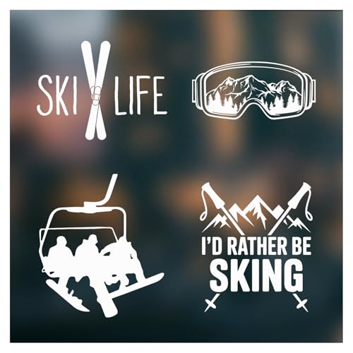 4pcs White Ski Decals Waterproof UV Durable 5