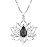 Suiknsn Lotus Necklace for Women 925 Sterling Silver Moss Agate Lotus Pendant Necklace Lotus Jewelry Inspirational Graduation Birthday Gifts for Her Lotus Lovers Friends