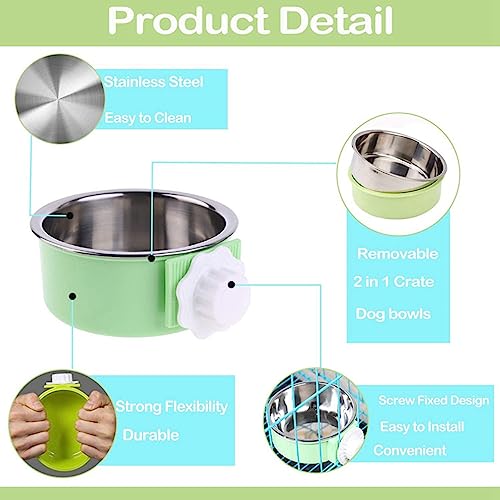 Giwnhvx 4 Stück Hundekäfig-Fressnapf, abnehmbarer Edelstahl-Haustierzwinger, zum Aufhängen, für Futter und Wasser, Futternapf, Käfigstall, Becher mit Löffel
