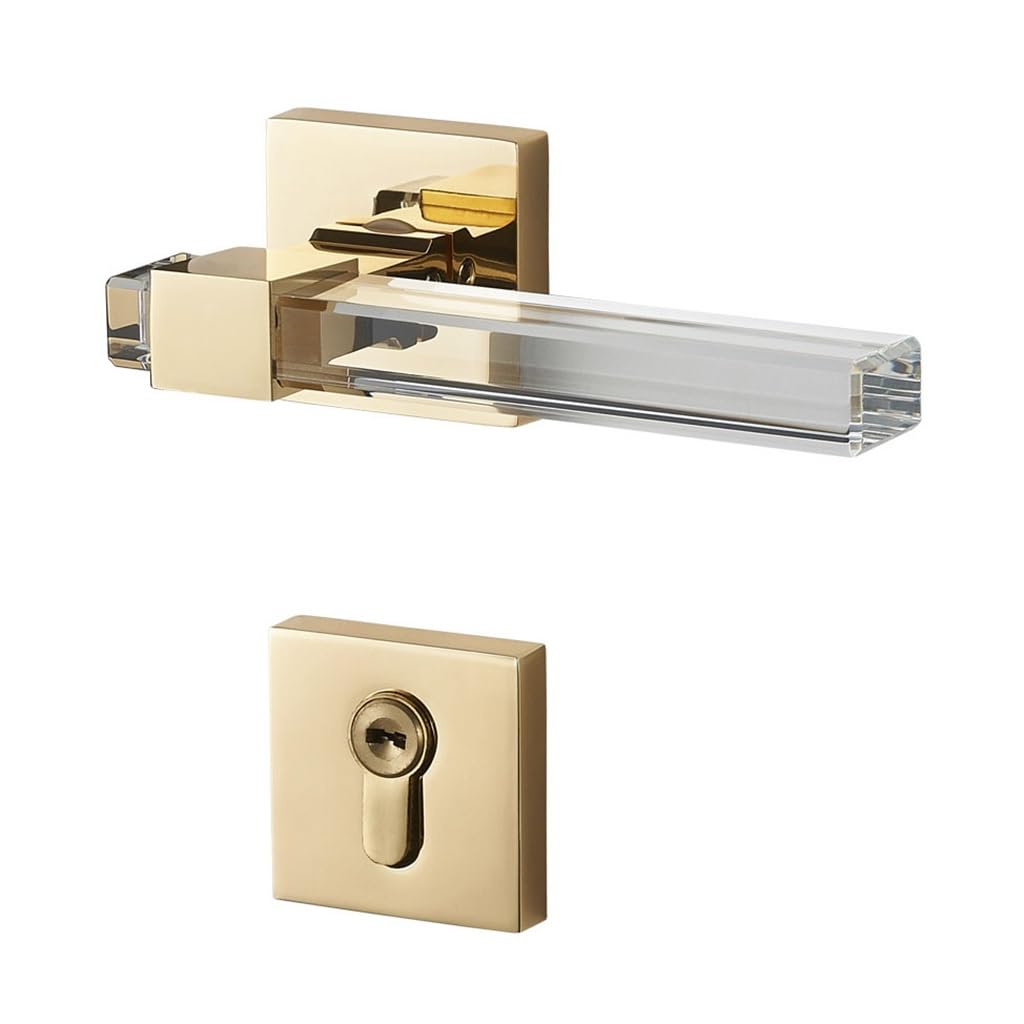 MOBYGKFY Brass Split Door Lock Indoor Bedroom Mute Solid Wood Room Crystal Knob