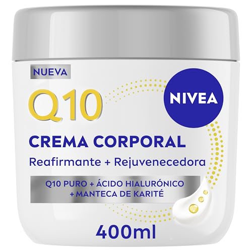 NIVEA Q10 Crema Reafirmante + Rejuvenecedora para Zonas Específicas (400 ml), crema corporal con Ácido Hialurónico y Manteca de Karité, hidratante 72h para brazos, glúteos, abdomen y rodillas