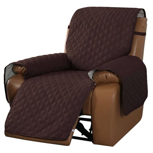 撥水 リクライニングカバー 可逆, キルティング 滑り止め ソファーカバー ポケット付き 洗える ソファカバー 用 子 ペット-茶色-1 人掛け