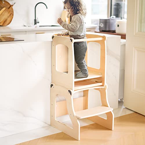 Toddler Standing Tower,Toddler Kitchen Stool Helper - 4 In 1 Learning Wooden Tower With Chalkboard Kitchen Standing Counter Stool | Kitchen Tower For Toddlers, Children, Kids 18M-6Yr #TOP1